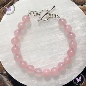 Rose Quartz Healing Bracelet With Silver Toggle Clasp